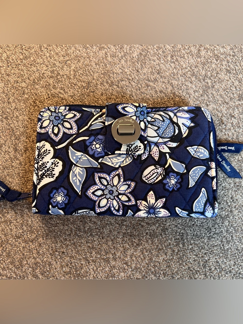 Vera Bradley Navy Blue Floral Quilted Turn-Lock Wallet
